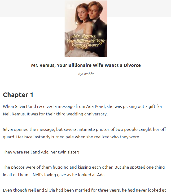 Mr. Remus Your Billionaire Wife Wants a Divorce (Silvia Pond and Neil Remus) Full Novel